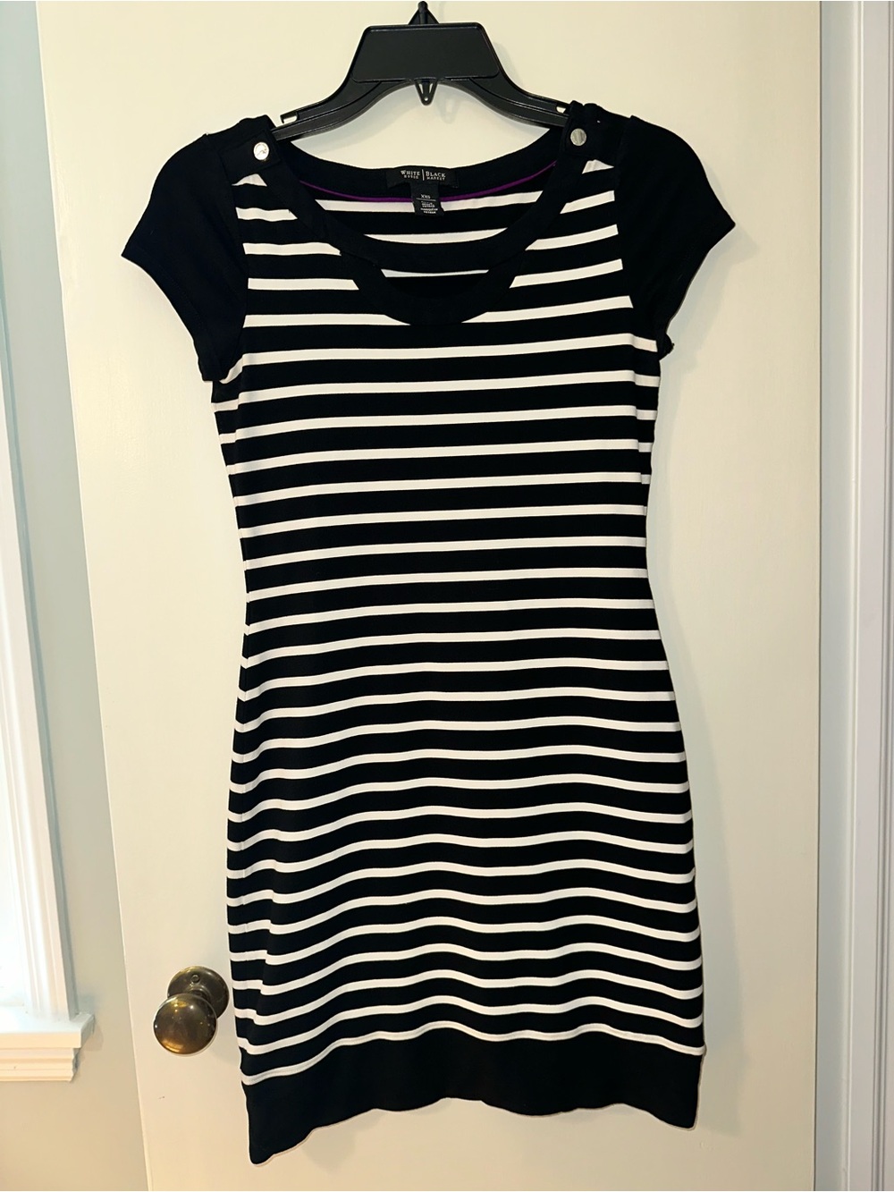White House Black Market Black & White Striped Short-Sleeve Knit Dress
